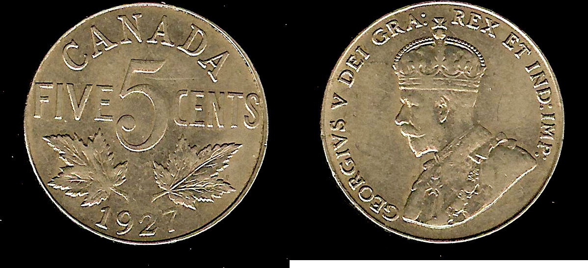 Canada 5 cents 1927 TTB à SUP
